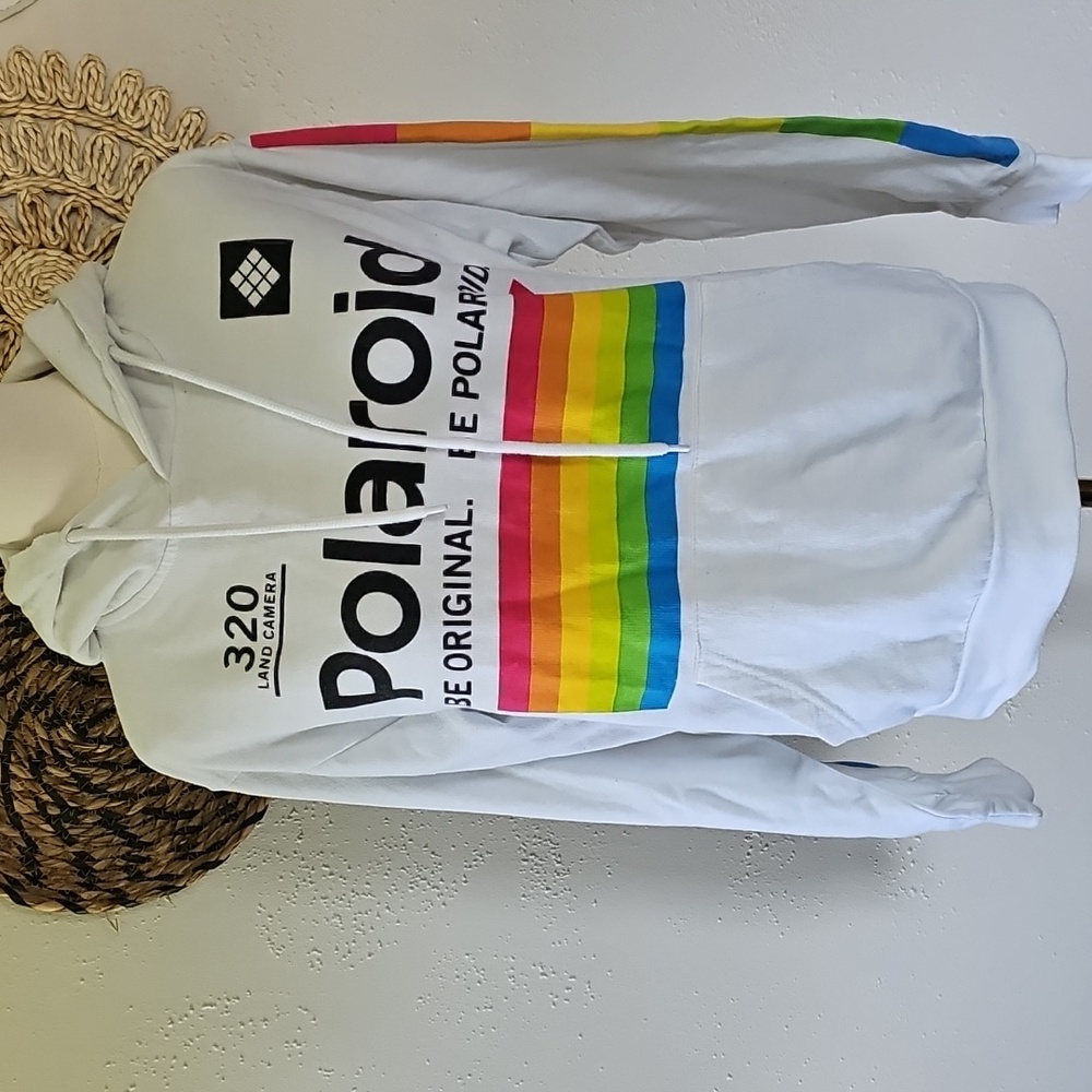 Polaroid Hoodie Sweatshirt Mens S Large Graphic Print Logo with Rainbow Stripe